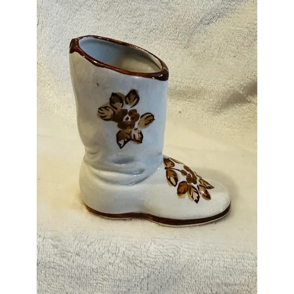 VTG MADE IN OCCUPIED JAPAN Ceramic Hand Painted 3” Decorative Boots Floral